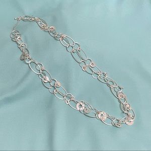 Two strand matte silver chain necklace, 28”